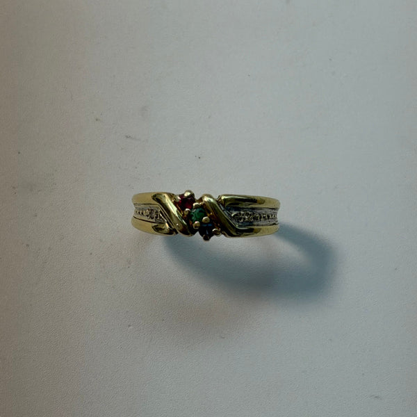 Bague Jonc en Or Jaune 18K – Rubis, Émeraude, Saphir et Diamants