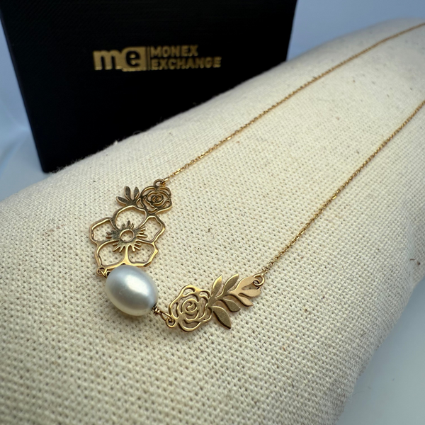 Collier floral avec perle or jaune 1,77 g