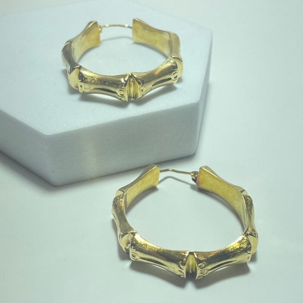 Boucles d'oreilles bambou or jaune 18K 9,77 g