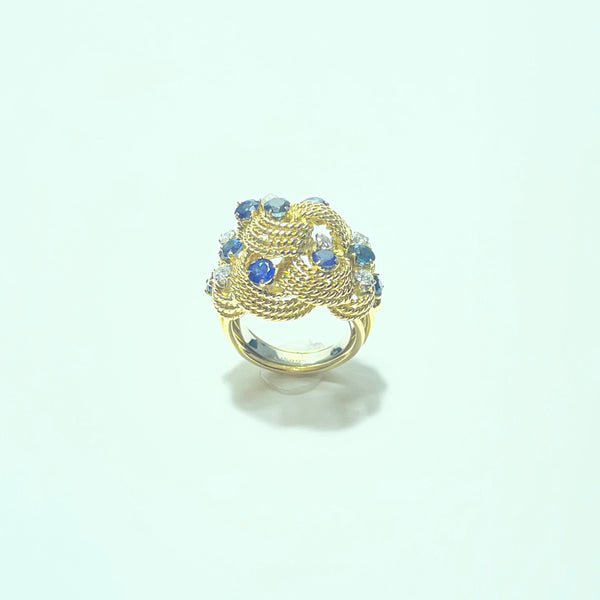Bague Vintage en Or 18 Carats avec Saphirs et Diamants – 12,31 gr