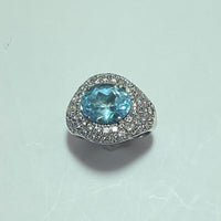 Bague diamants 1,6 carats et aigue-marine or blanc 12,8 g