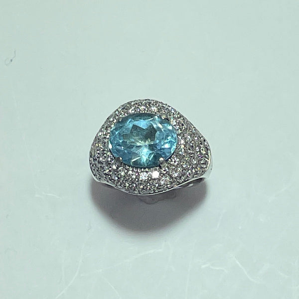 Bague diamants 1,6 carats et aigue-marine or blanc 12,8 g