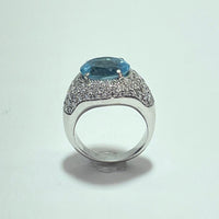 Bague diamants 1,6 carats et aigue-marine or blanc 12,8 g