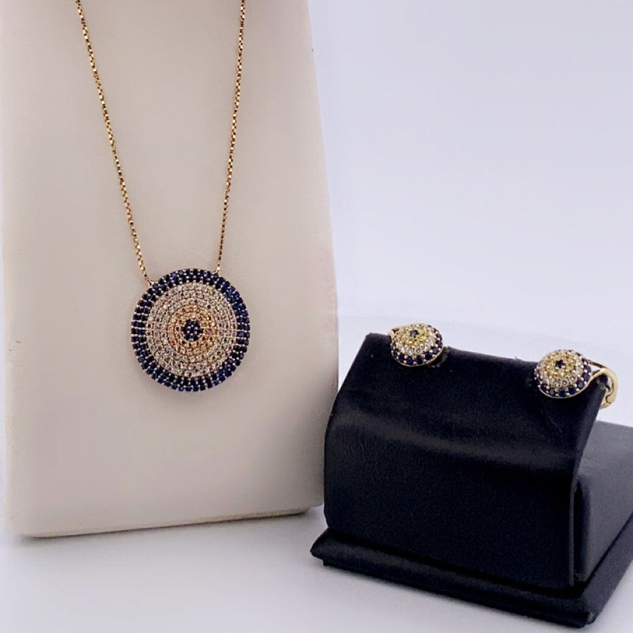 Collier avec pendentif et Boucles or jaune 7,82 g