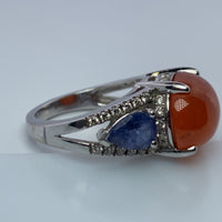 Bague diamants 0,42 carat et Opale de feu or blanc 8,78 g