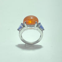 Bague diamants 0,42 carat et Opale de feu or blanc 8,78 g