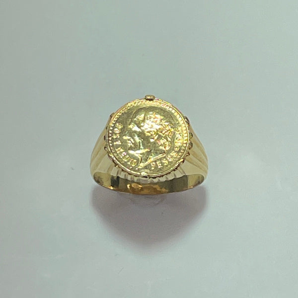 Bague + Pièce Mexicaine or jaune 10 g