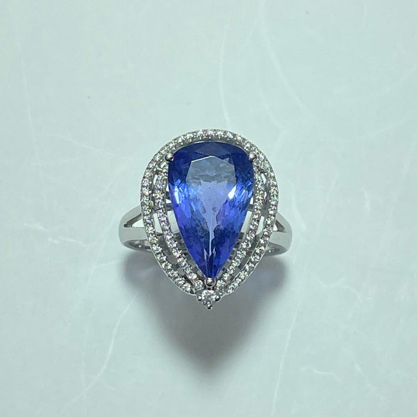 Bague sertie tanzanie et diamants or blanc 6,74 g