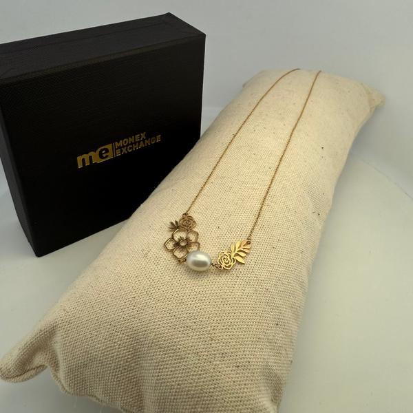 Collier floral avec perle or jaune 1,77 g