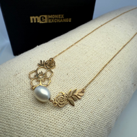 Collier floral avec perle or jaune 1,77 g