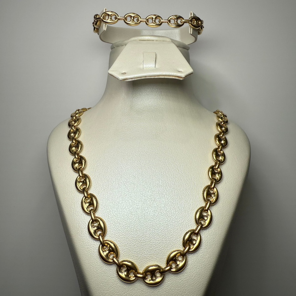 Collier et Bracelet maille grain de café or jaune 47,77 g