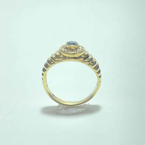 Bague avec saphir et diamant 0,10 carat or jaune 3,48 g