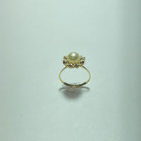 Bague Or 18 carats Marguerite avec perle 2.42 g