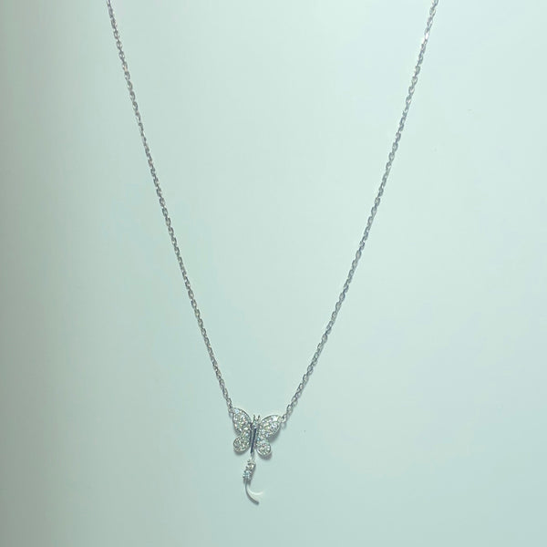 Collier papillon diamants 0,33 carat or blanc 4,74 g