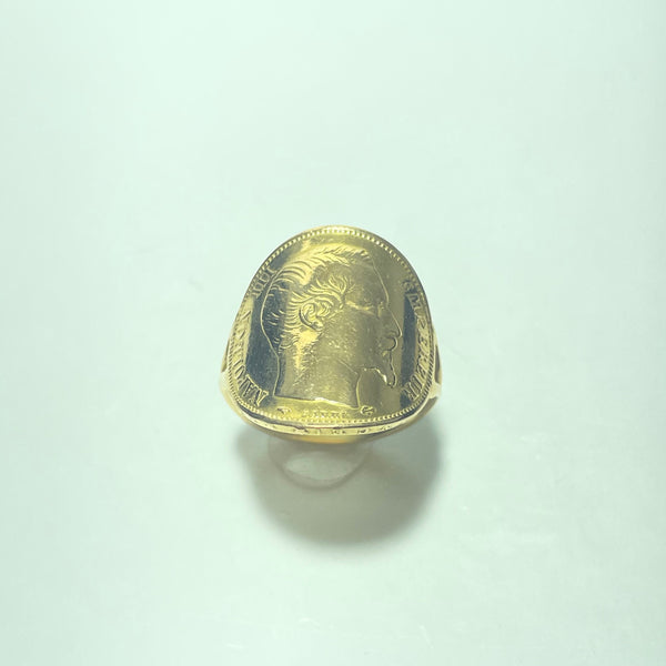 Bague Or 18 carats avec piece napoleon 20 franc 7.48 gr