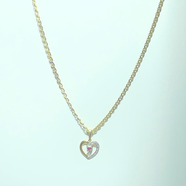 Pendentif "Cœur Rubis" en Or Jaune 18K – Passion et Élégance